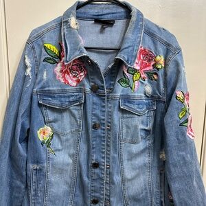 Lane Bryant Embroidered Denim Jacket with Floral Design SZ 18